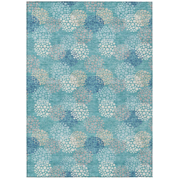 9' X 12' Teal Blue Gray And Ivory Polka Dot Washable Indoor Outdoor Area Rug