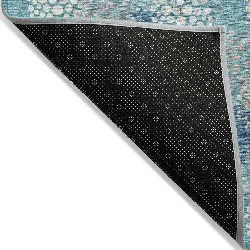 9' X 12' Teal Blue Gray And Ivory Polka Dot Washable Indoor Outdoor Area Rug
