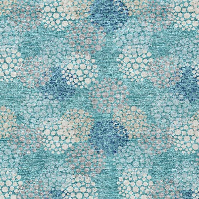 9' X 12' Teal Blue Gray And Ivory Polka Dot Washable Indoor Outdoor Area Rug