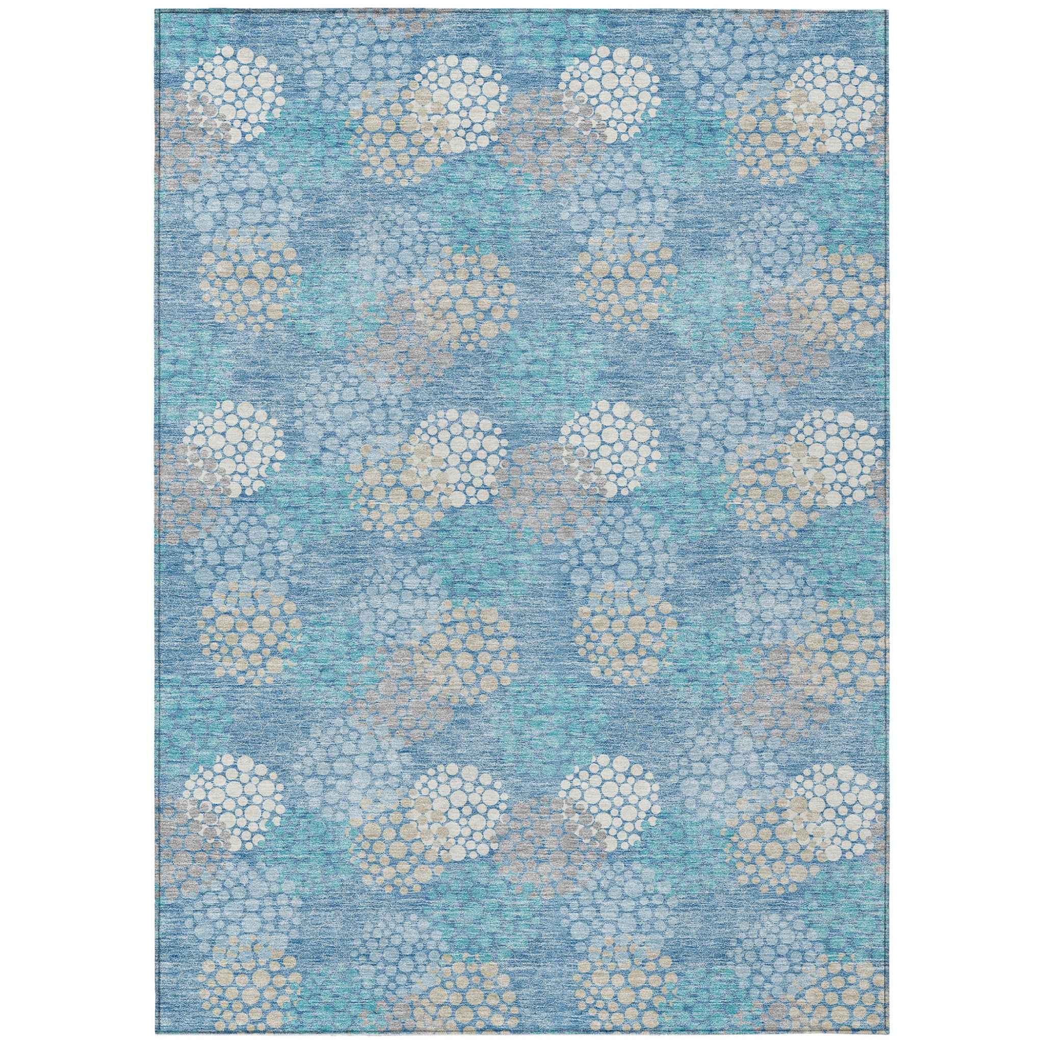 3' X 5' Sky Blue Gray And Ivory Polka Dot Washable Indoor Outdoor Area Rug