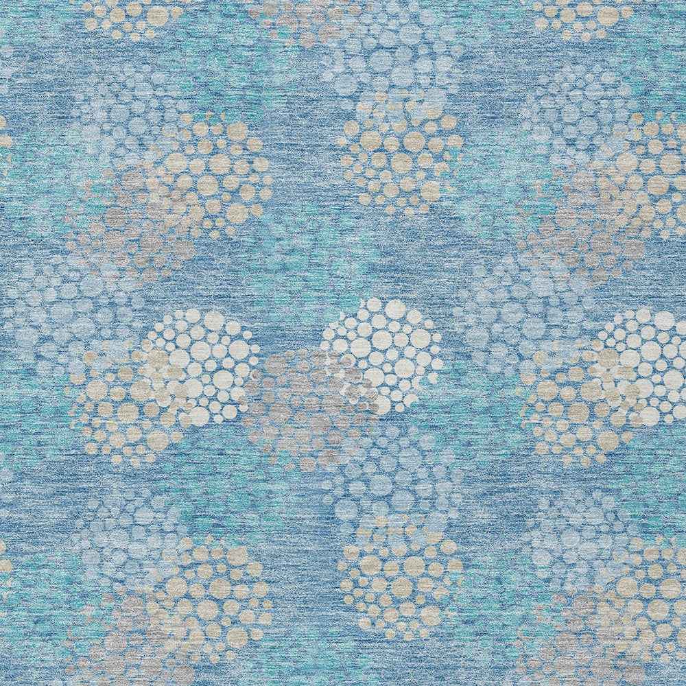 3' X 5' Sky Blue Gray And Ivory Polka Dot Washable Indoor Outdoor Area Rug