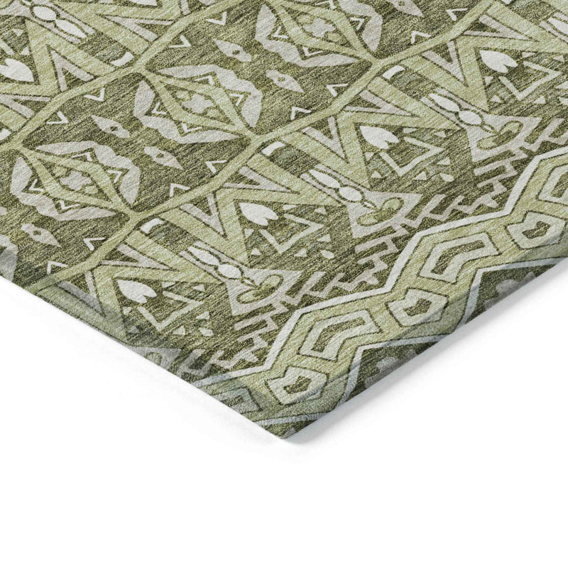 3' X 5' Artichoke Green Gray And Ivory Moroccan Washable Indoor Outdoor Area Rug