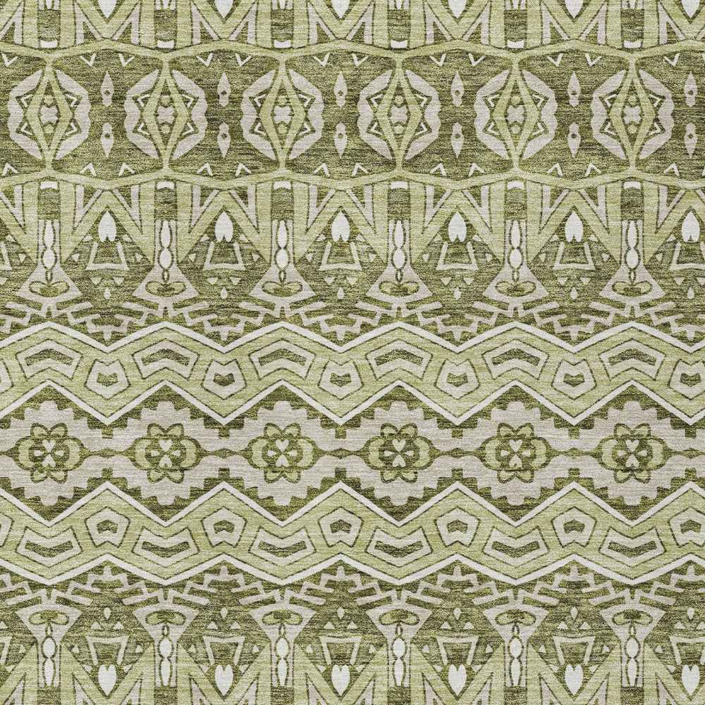 3' X 5' Artichoke Green Gray And Ivory Moroccan Washable Indoor Outdoor Area Rug