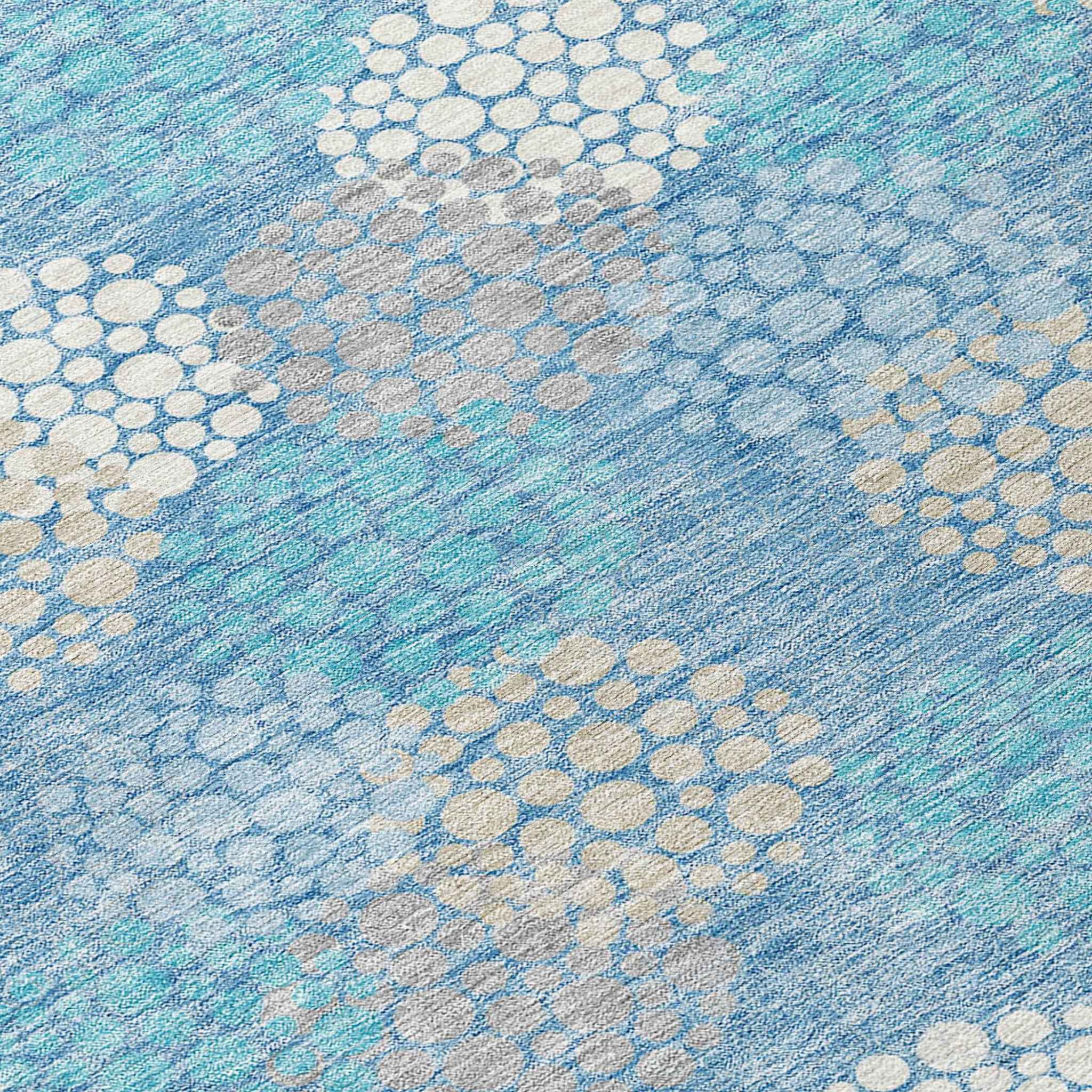 10' X 14' Sky Blue Gray And Ivory Polka Dot Washable Indoor Outdoor Area Rug