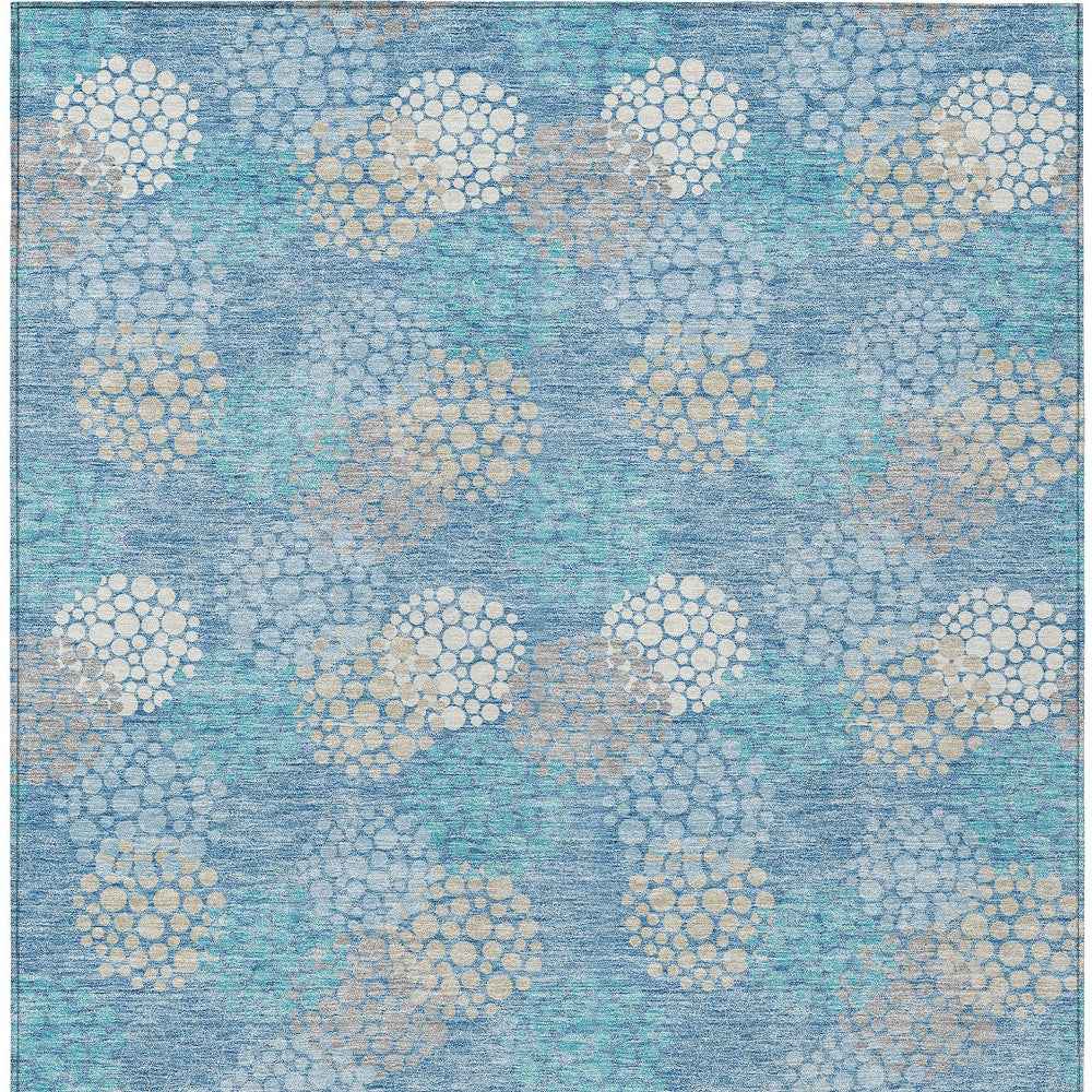 10' X 14' Sky Blue Gray And Ivory Polka Dot Washable Indoor Outdoor Area Rug