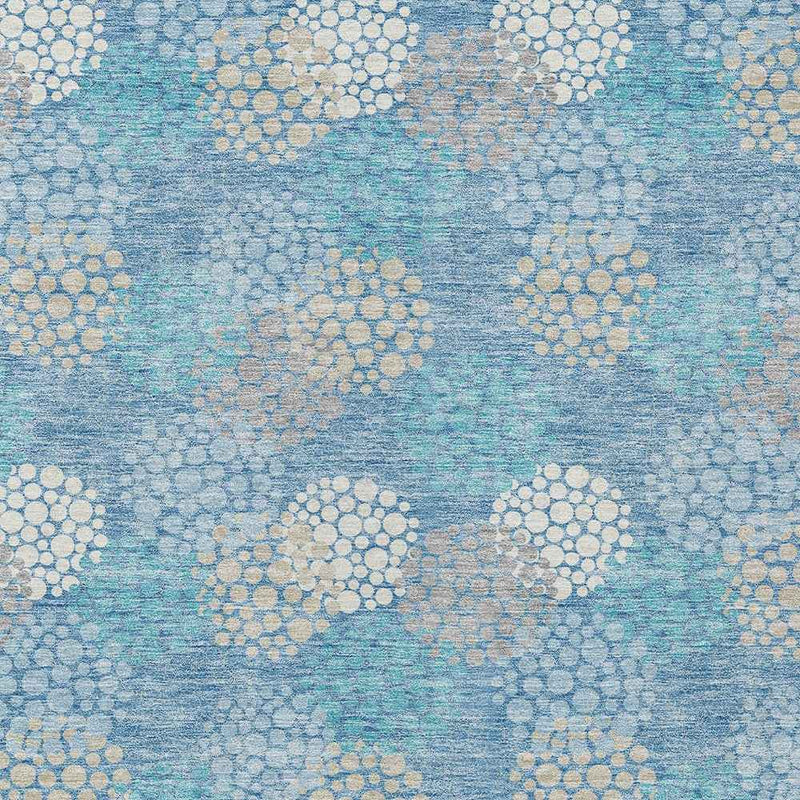 10' X 14' Sky Blue Gray And Ivory Polka Dot Washable Indoor Outdoor Area Rug