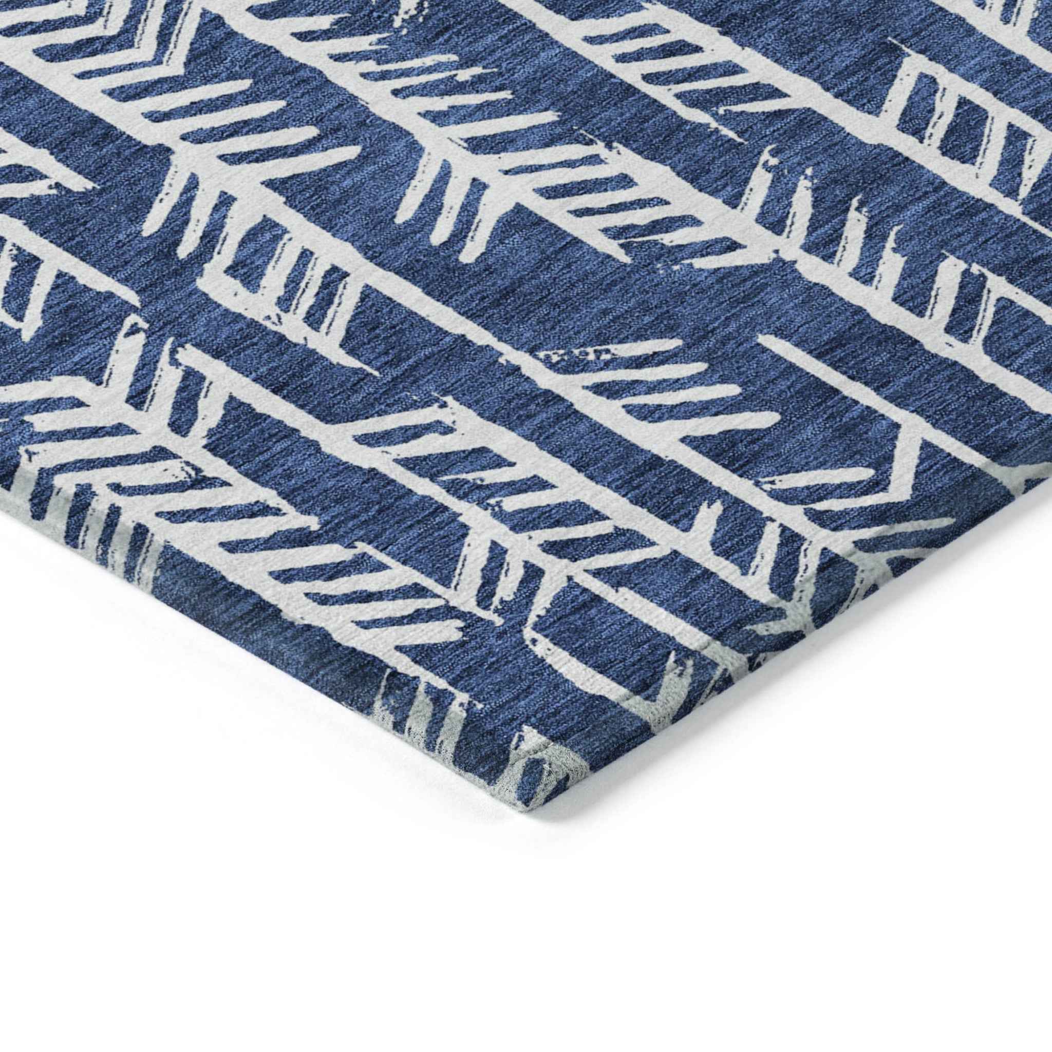 3' X 5' Navy Blue And Ivory Tribal Washable Indoor Outdoor Area Rug