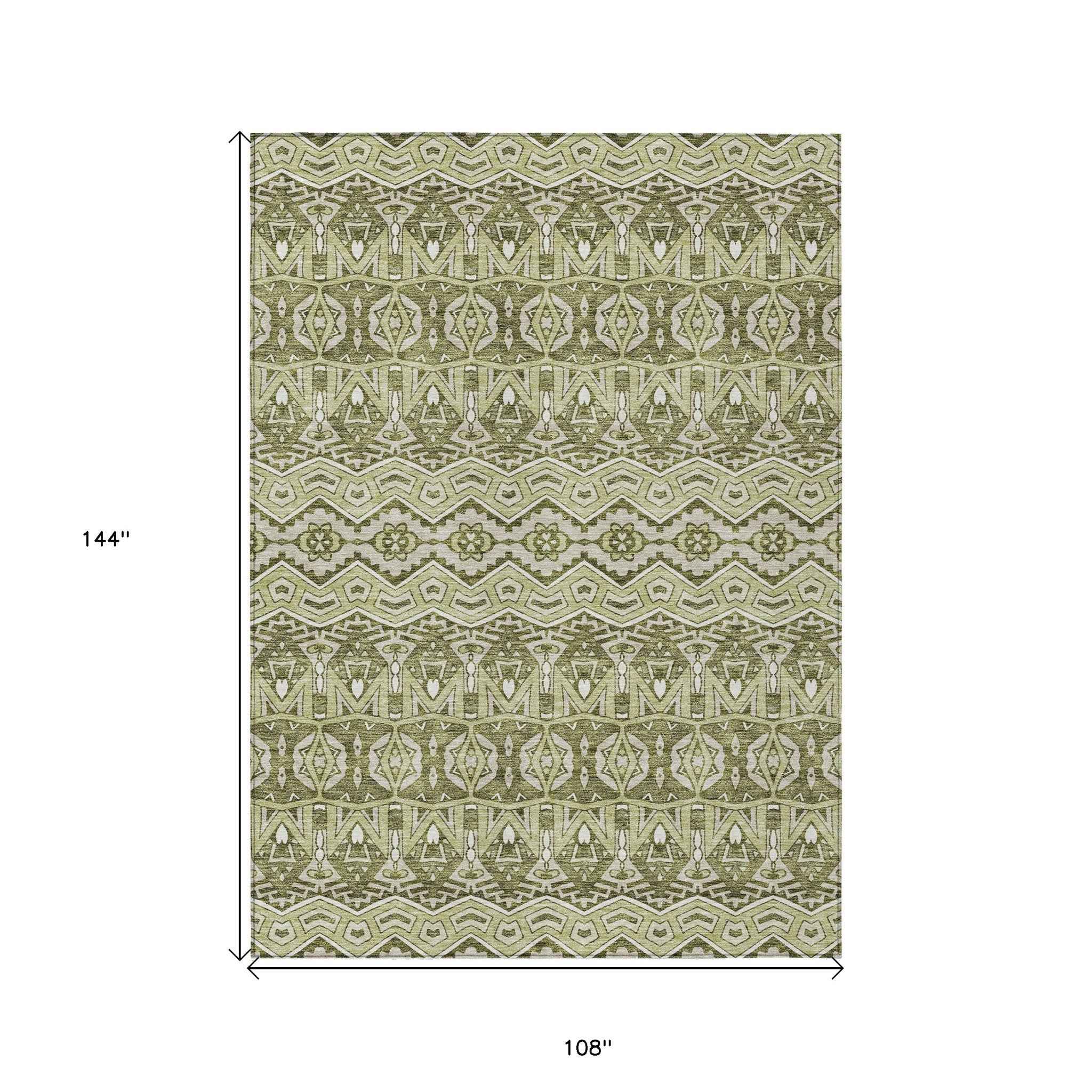 9' X 12' Artichoke Green Gray And Ivory Moroccan Washable Indoor Outdoor Area Rug