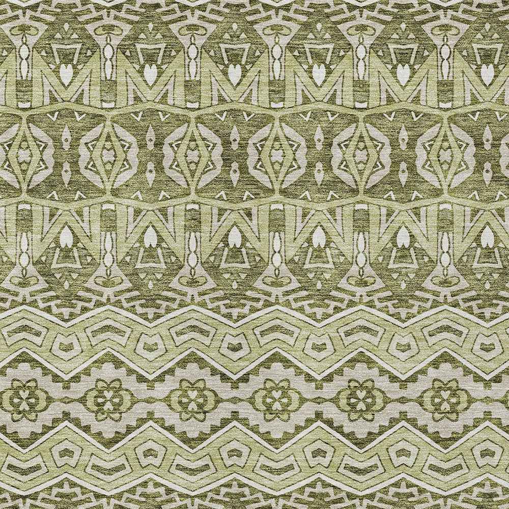 9' X 12' Artichoke Green Gray And Ivory Moroccan Washable Indoor Outdoor Area Rug