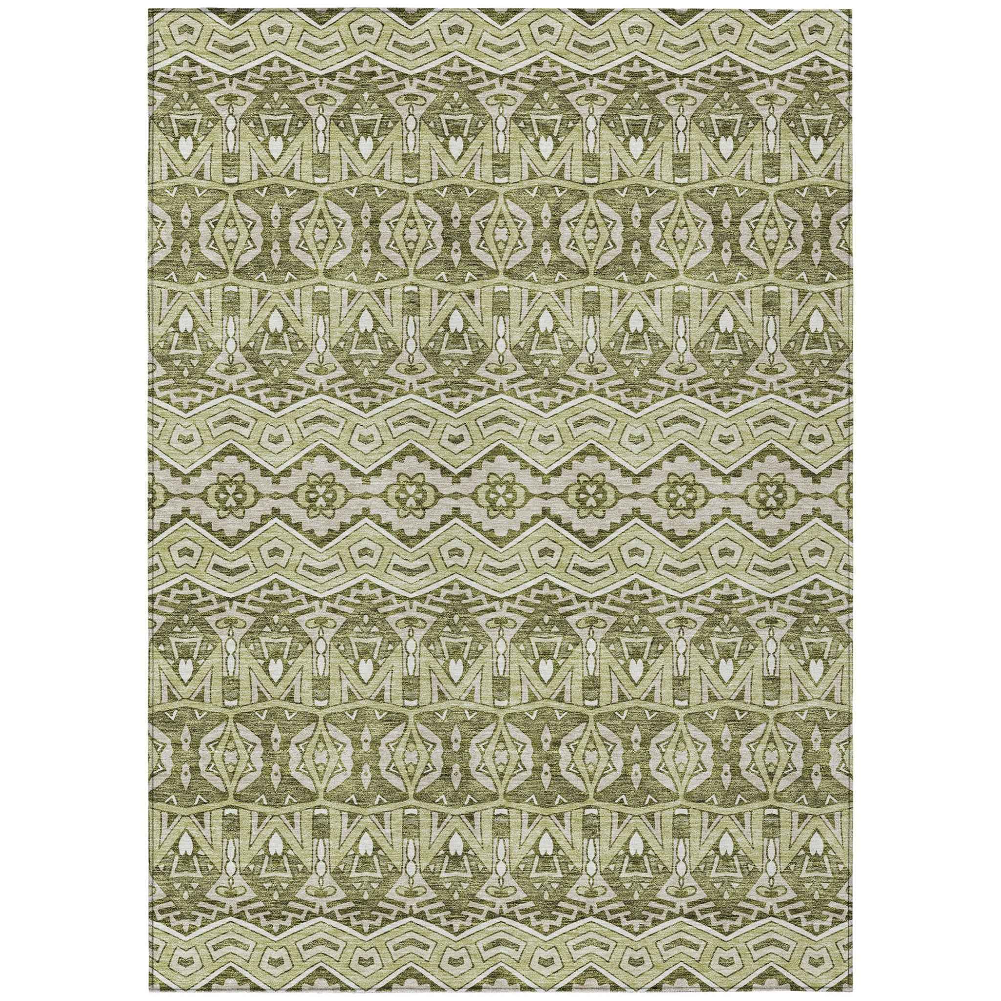 9' X 12' Artichoke Green Gray And Ivory Moroccan Washable Indoor Outdoor Area Rug