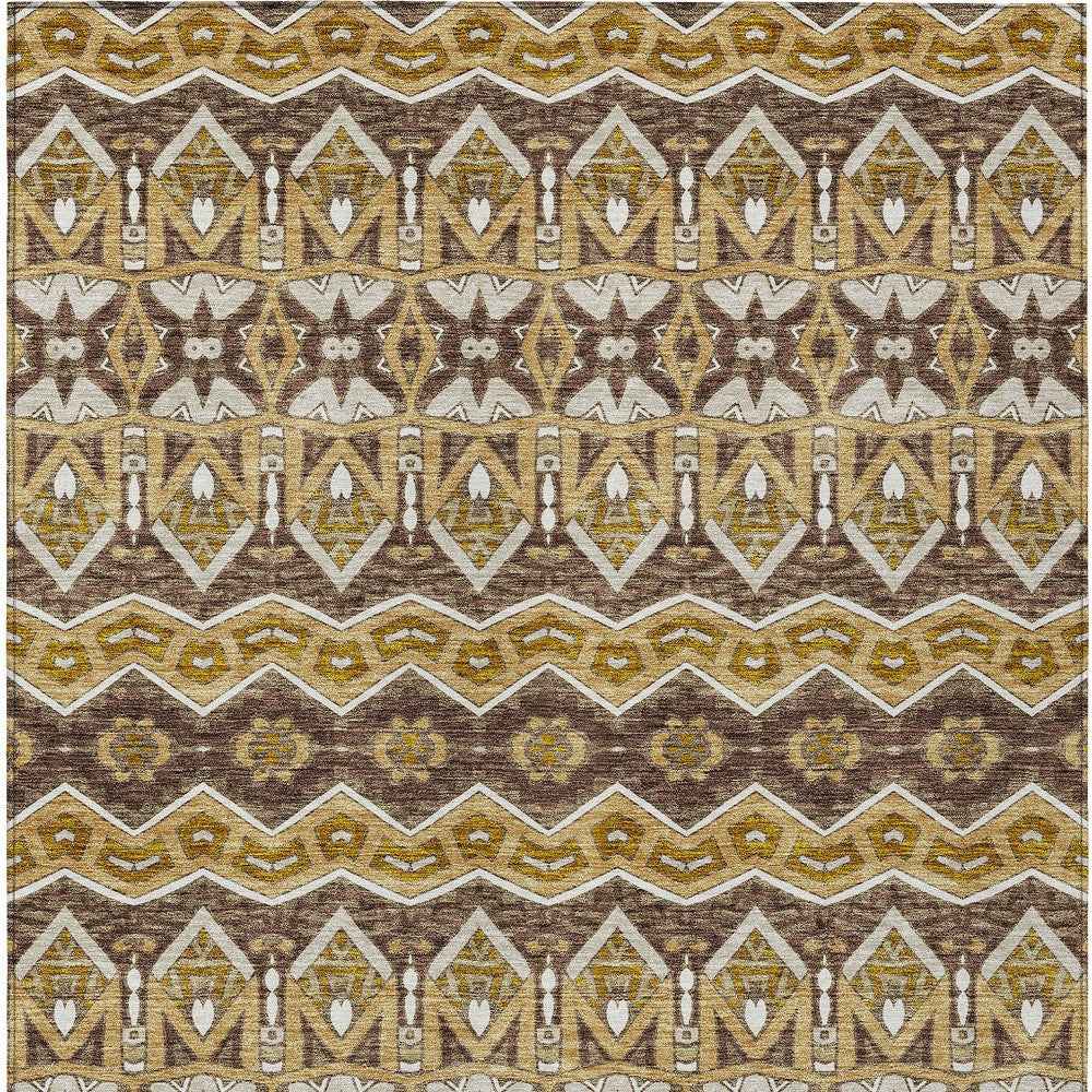 8' X 10' Gold Brown And Beige Moroccan Washable Indoor Outdoor Area Rug