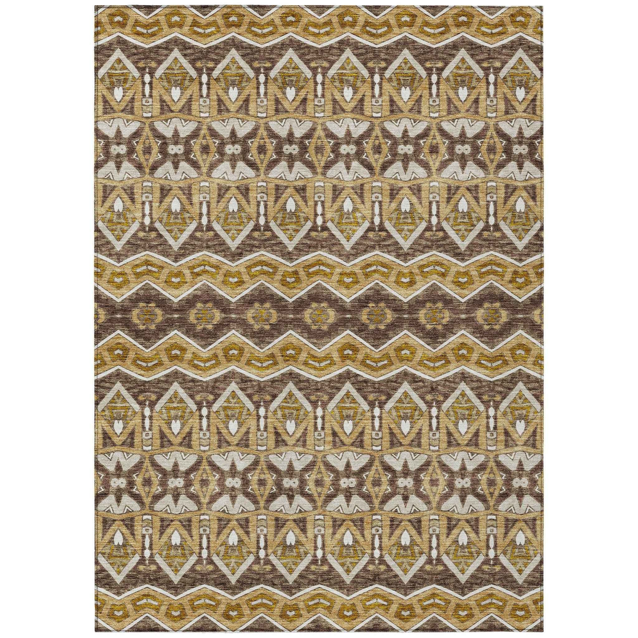 8' X 10' Gold Brown And Beige Moroccan Washable Indoor Outdoor Area Rug