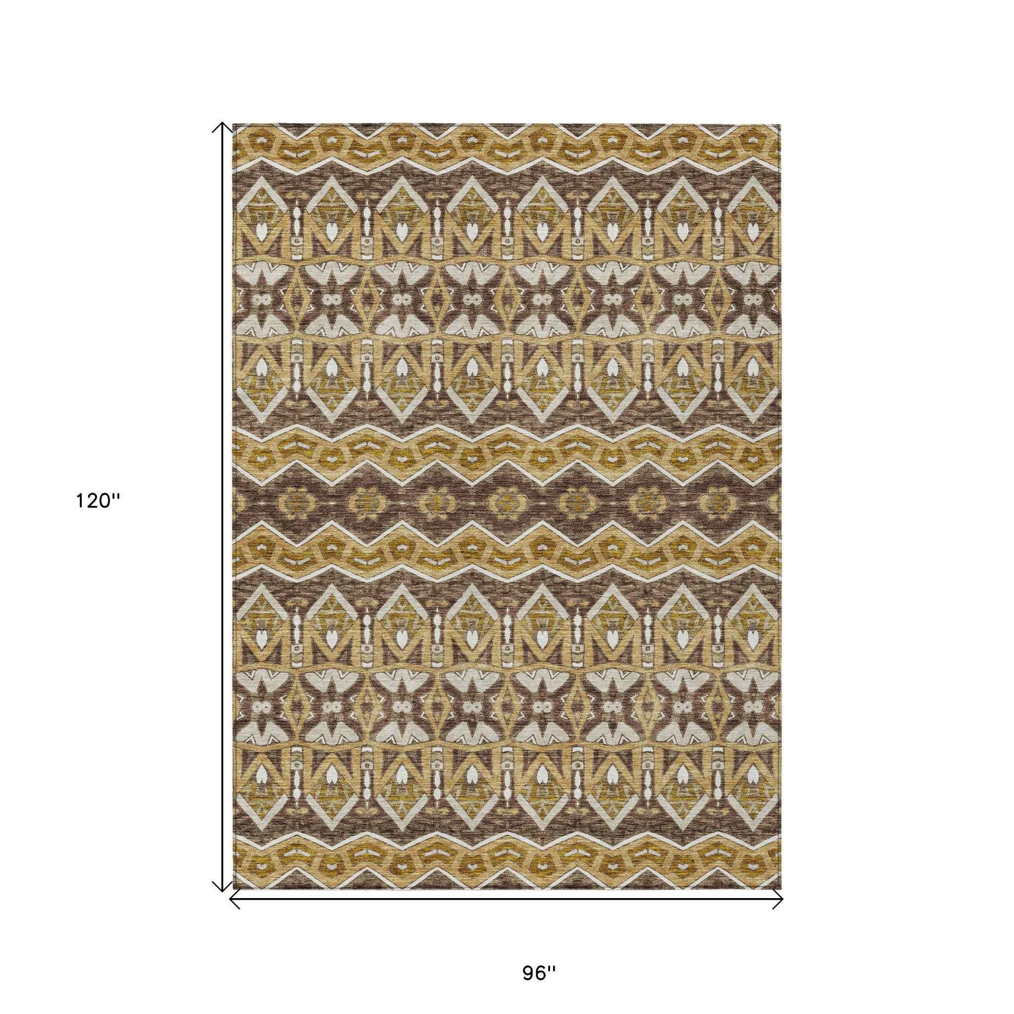8' X 10' Gold Brown And Beige Moroccan Washable Indoor Outdoor Area Rug