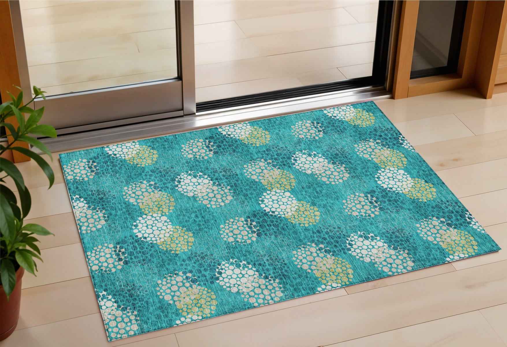 3' X 5' Emerald Gray And Ivory Polka Dot Washable Indoor Outdoor Area Rug