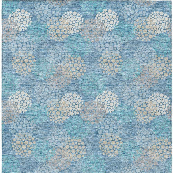 9' X 12' Sky Blue Gray And Ivory Polka Dot Washable Indoor Outdoor Area Rug