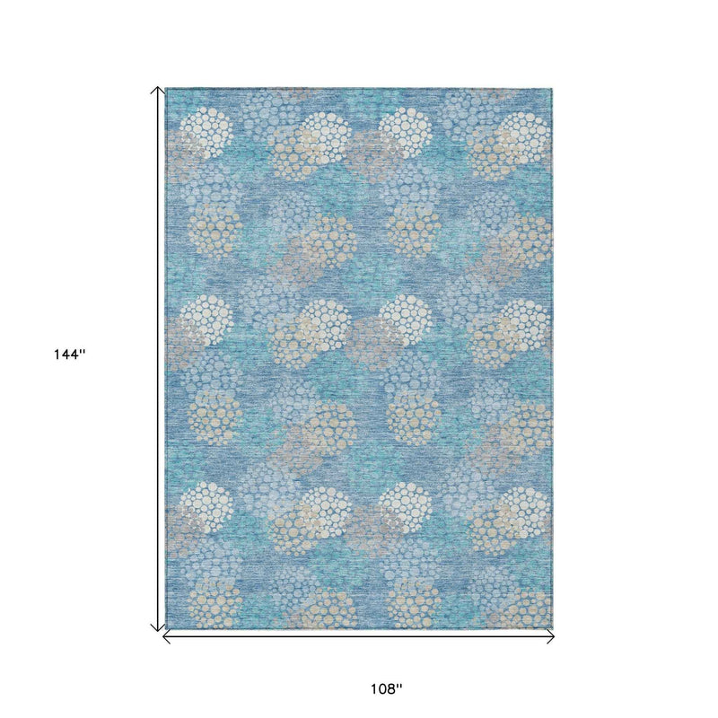 9' X 12' Sky Blue Gray And Ivory Polka Dot Washable Indoor Outdoor Area Rug