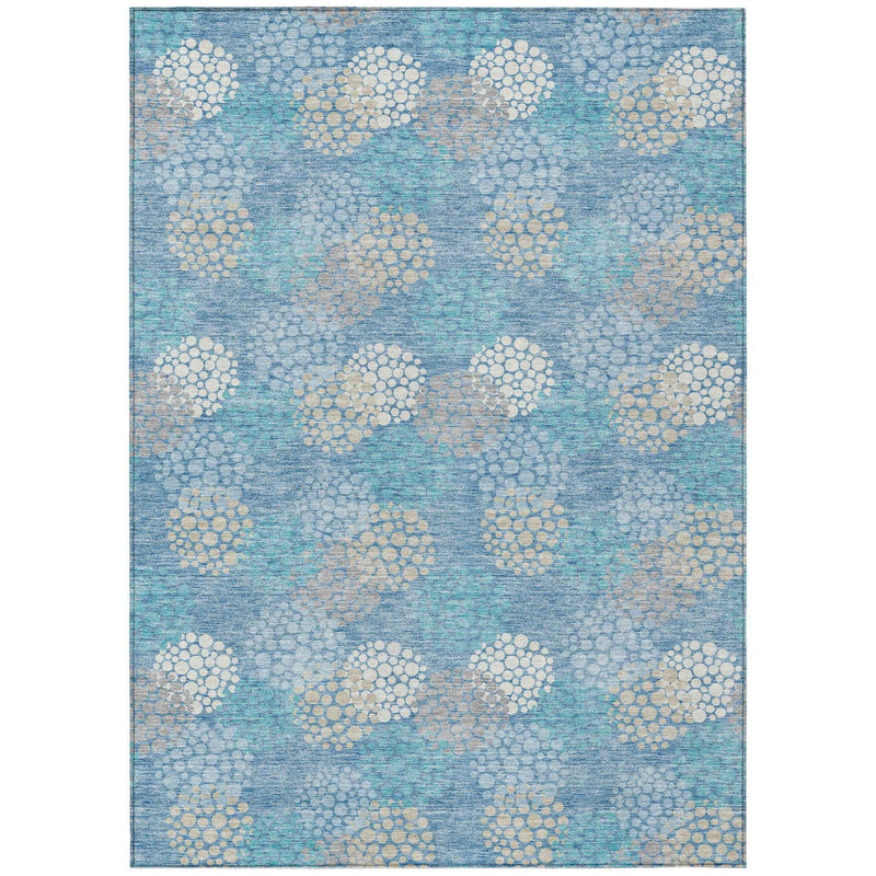 9' X 12' Sky Blue Gray And Ivory Polka Dot Washable Indoor Outdoor Area Rug