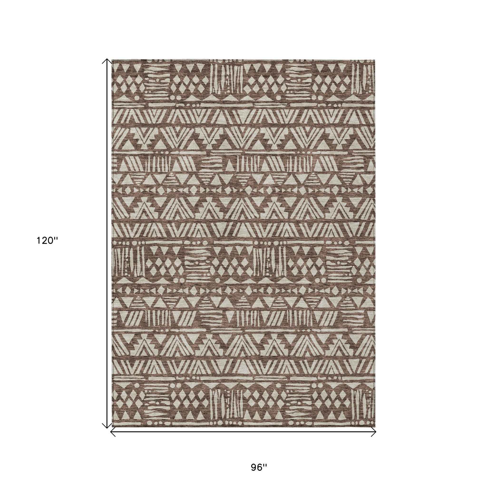 8' X 10' Brown And Beige Southwestern Washable Indoor Outdoor Area Rug