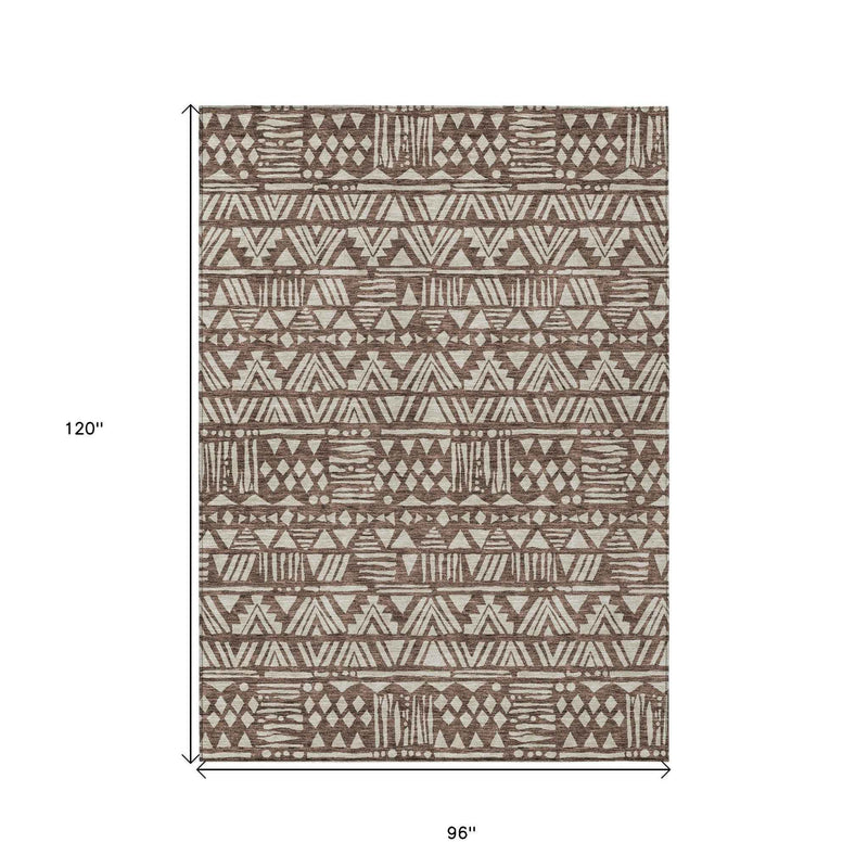 8' X 10' Brown And Beige Southwestern Washable Indoor Outdoor Area Rug