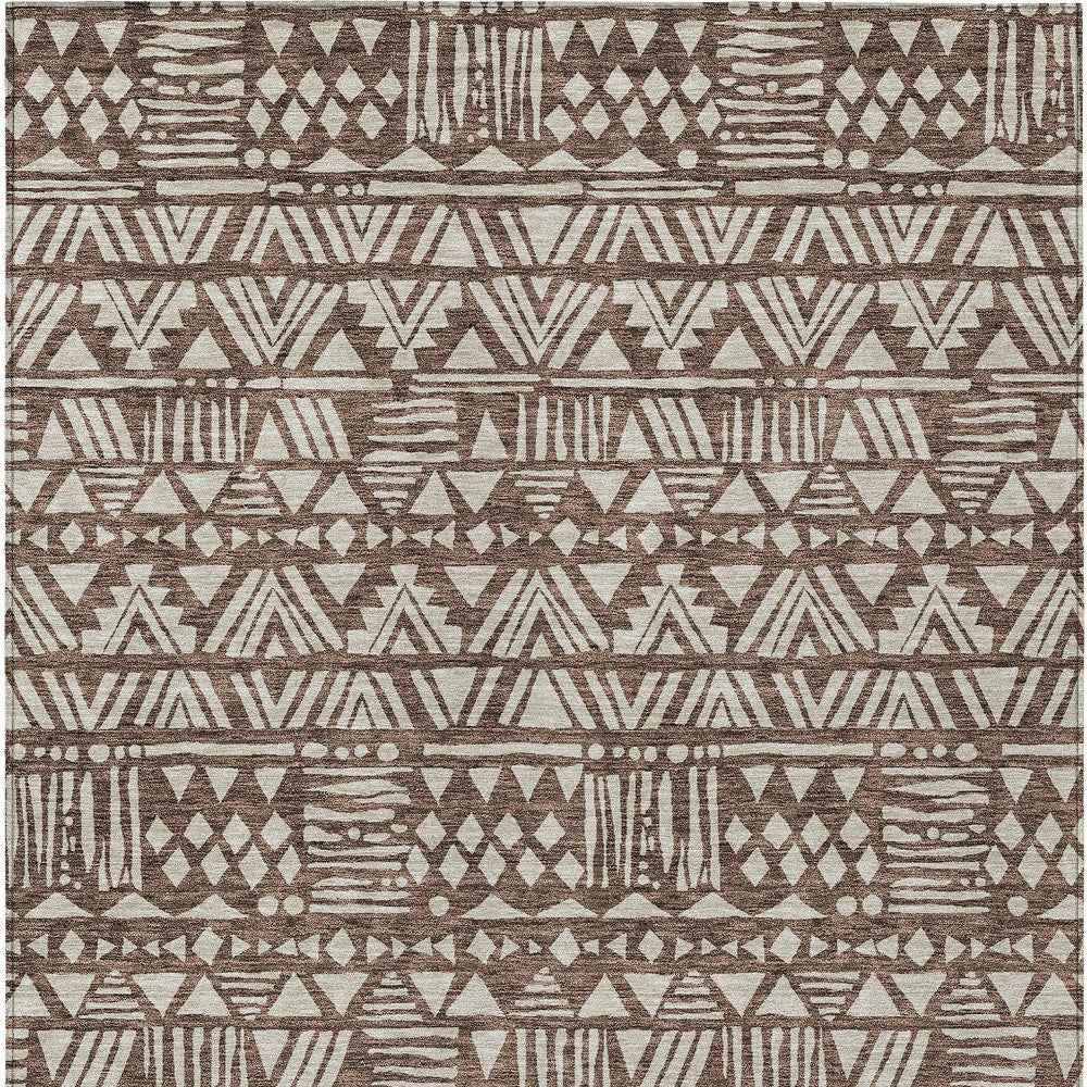 8' X 10' Brown And Beige Southwestern Washable Indoor Outdoor Area Rug