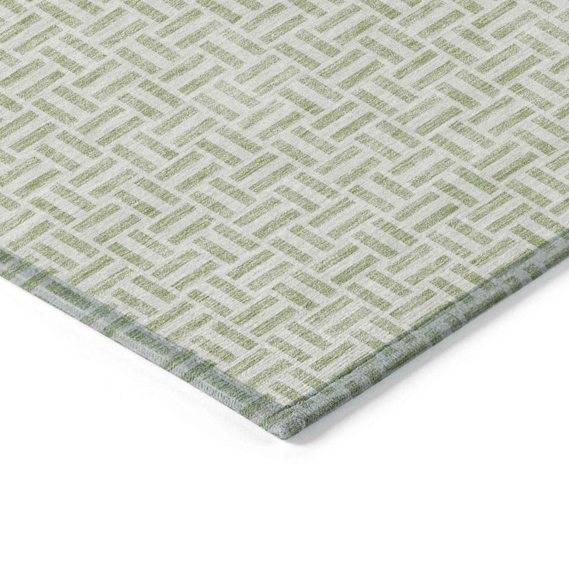 10' X 14' Artichoke Green And Gray Geometric Washable Indoor Outdoor Area Rug