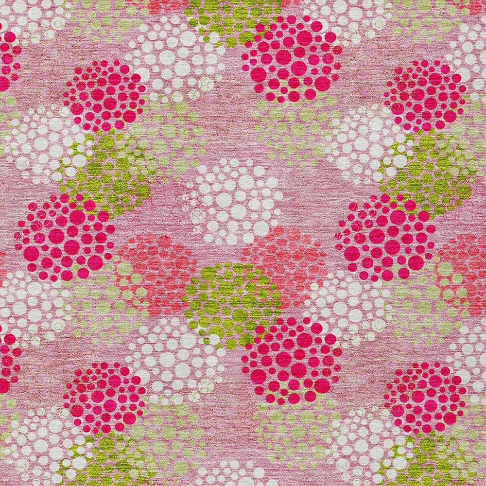 8' X 10' Pink Green And Ivory Polka Dot Washable Indoor Outdoor Area Rug