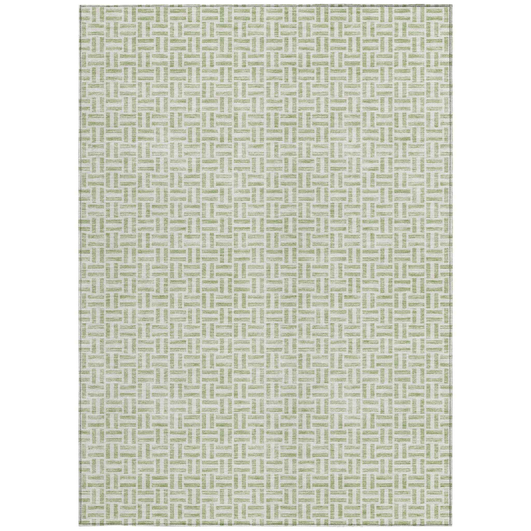 10' X 14' Artichoke Green And Gray Geometric Washable Indoor Outdoor Area Rug