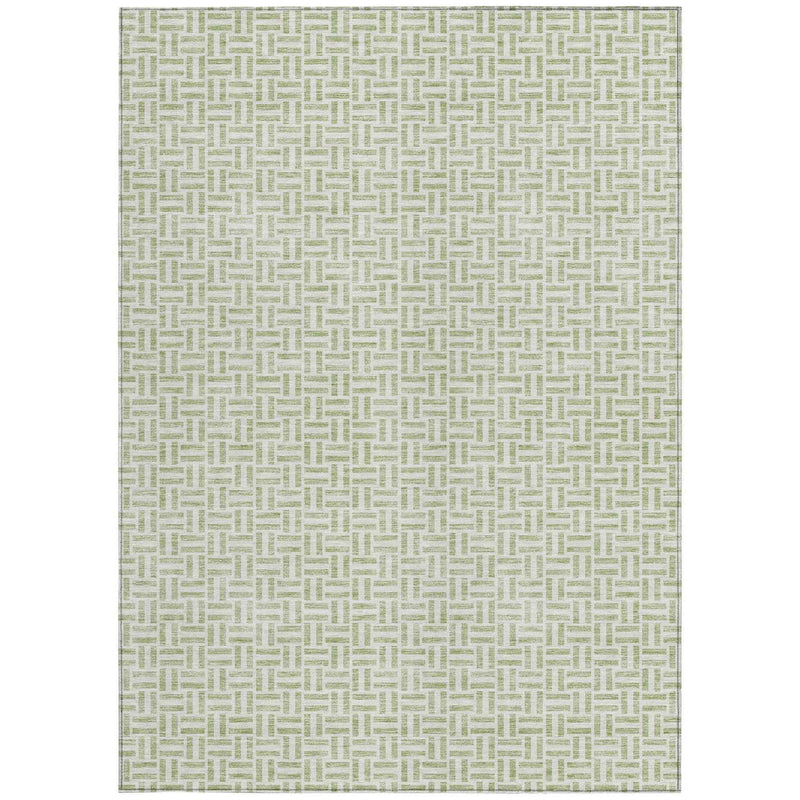 10' X 14' Artichoke Green And Gray Geometric Washable Indoor Outdoor Area Rug