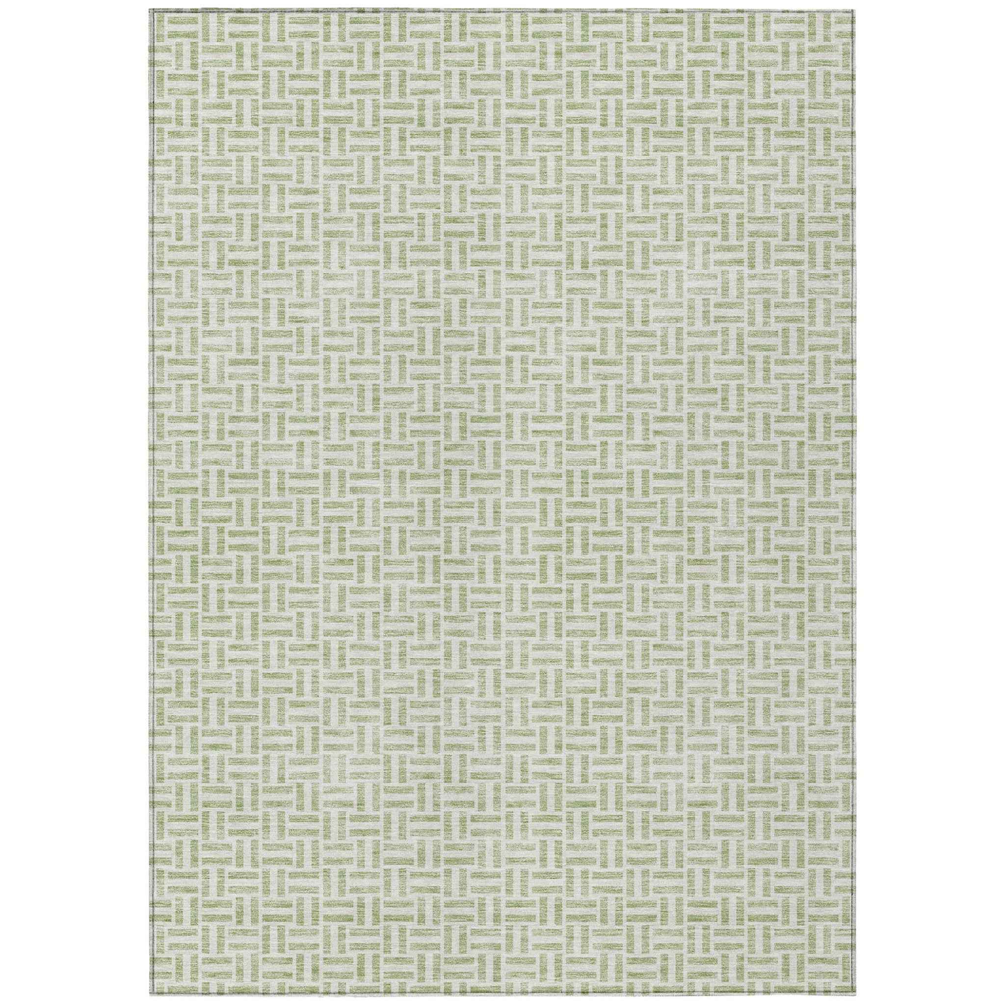 10' X 14' Artichoke Green And Gray Geometric Washable Indoor Outdoor Area Rug