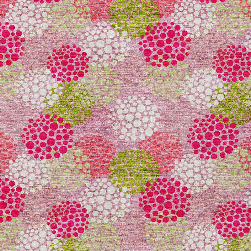 5' X 8' Pink Green And Ivory Polka Dot Washable Indoor Outdoor Area Rug