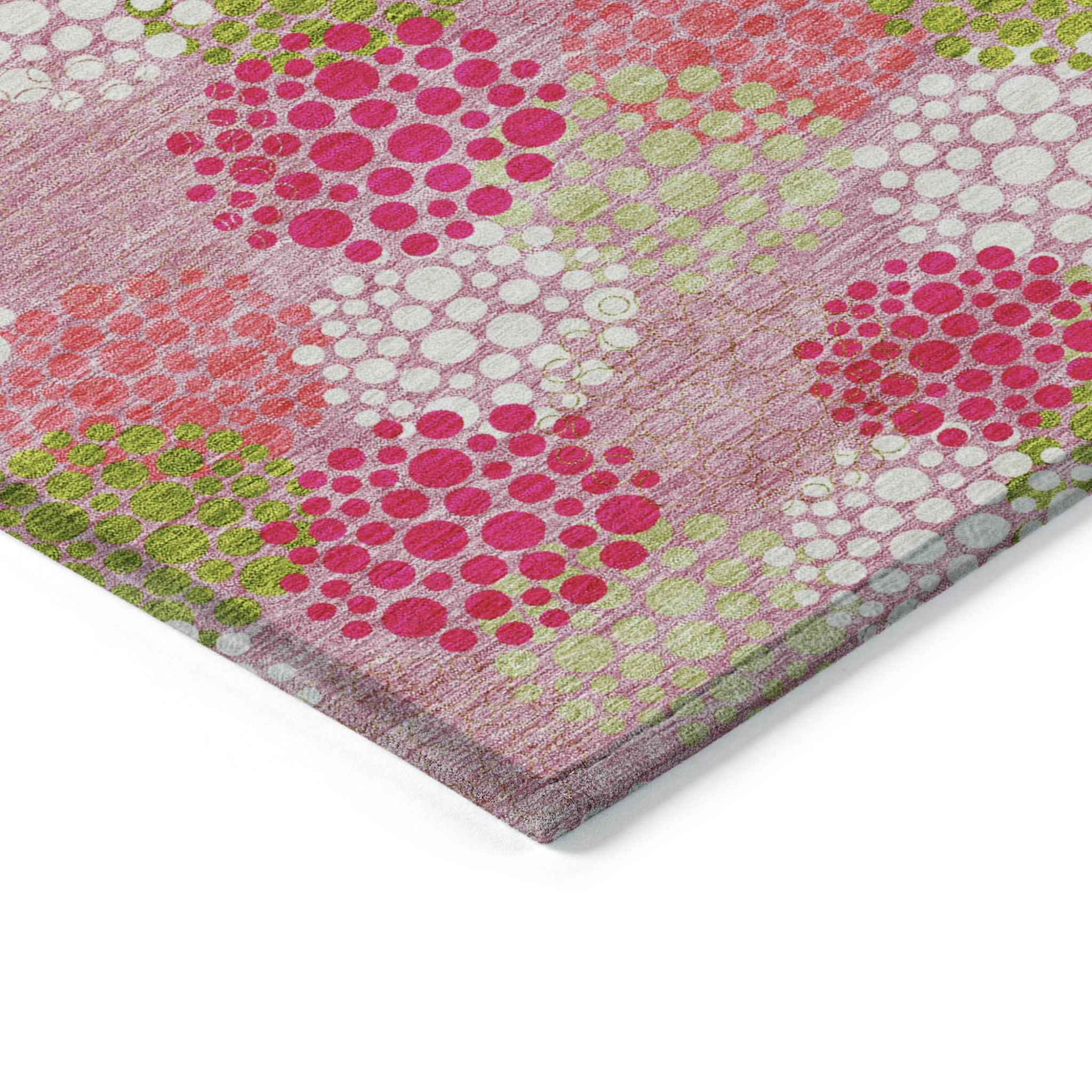5' X 8' Pink Green And Ivory Polka Dot Washable Indoor Outdoor Area Rug