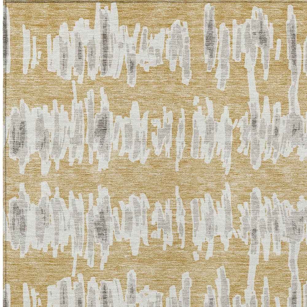 8' X 10' Gold Gray And Ivory Striped Washable Indoor Outdoor Area Rug