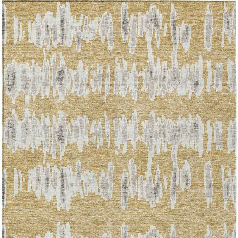 8' X 10' Gold Gray And Ivory Striped Washable Indoor Outdoor Area Rug