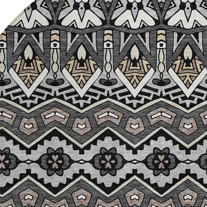 8' Charcoal Brown And Ivory Round Moroccan Washable Indoor Outdoor Area Rug