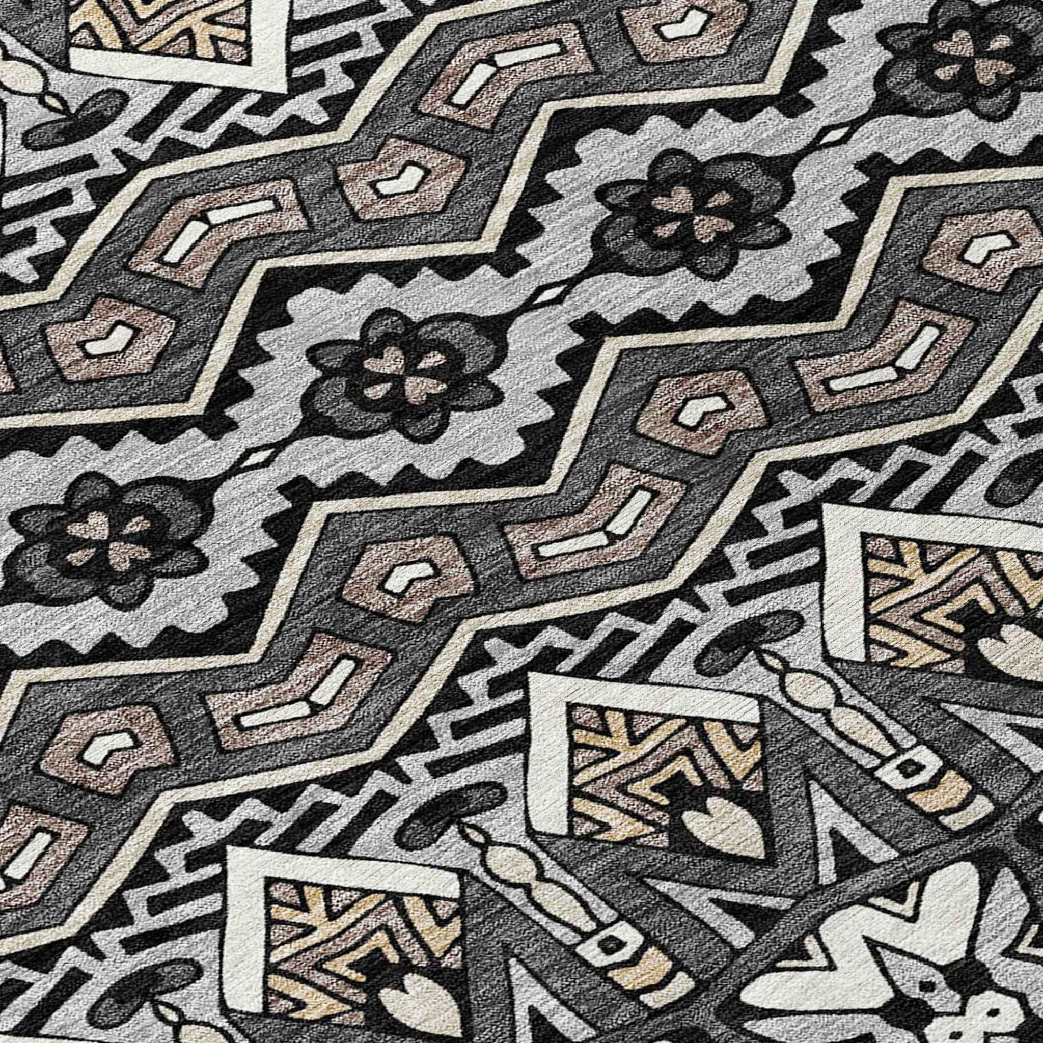 8' Charcoal Brown And Ivory Round Moroccan Washable Indoor Outdoor Area Rug