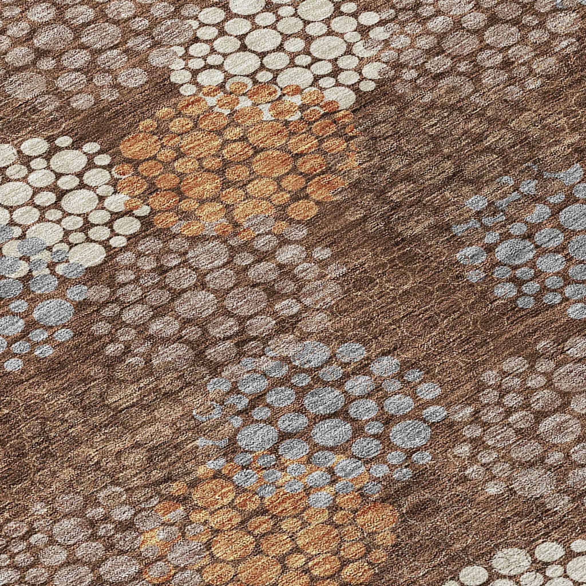 9' X 12' Brown Gray And Ivory Polka Dot Washable Indoor Outdoor Area Rug