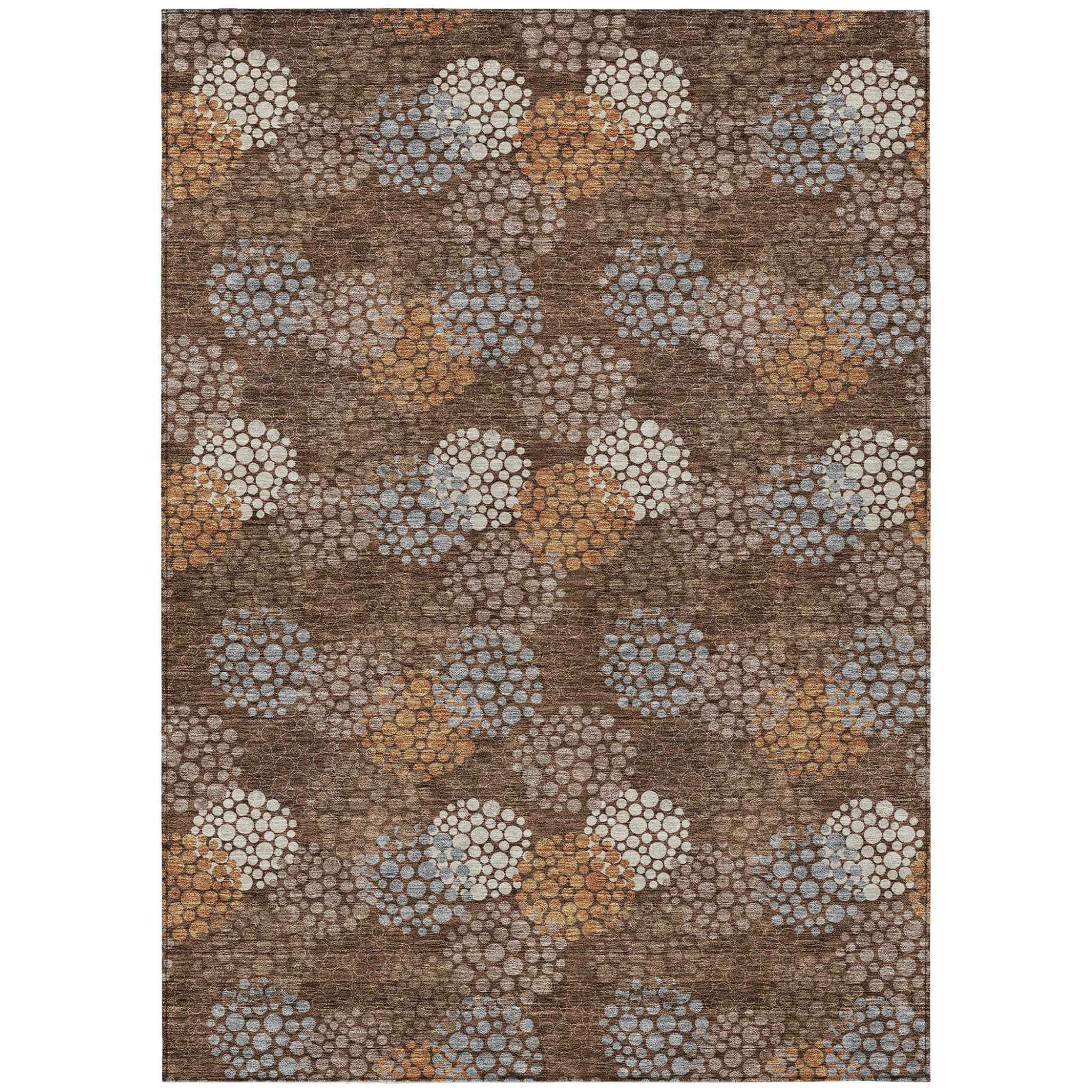 9' X 12' Brown Gray And Ivory Polka Dot Washable Indoor Outdoor Area Rug