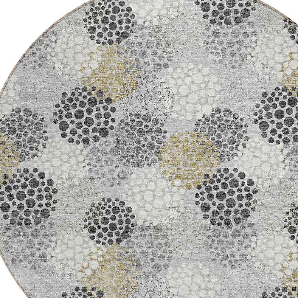 8' Gray Silver And Ivory Round Polka Dot Washable Indoor Outdoor Area Rug