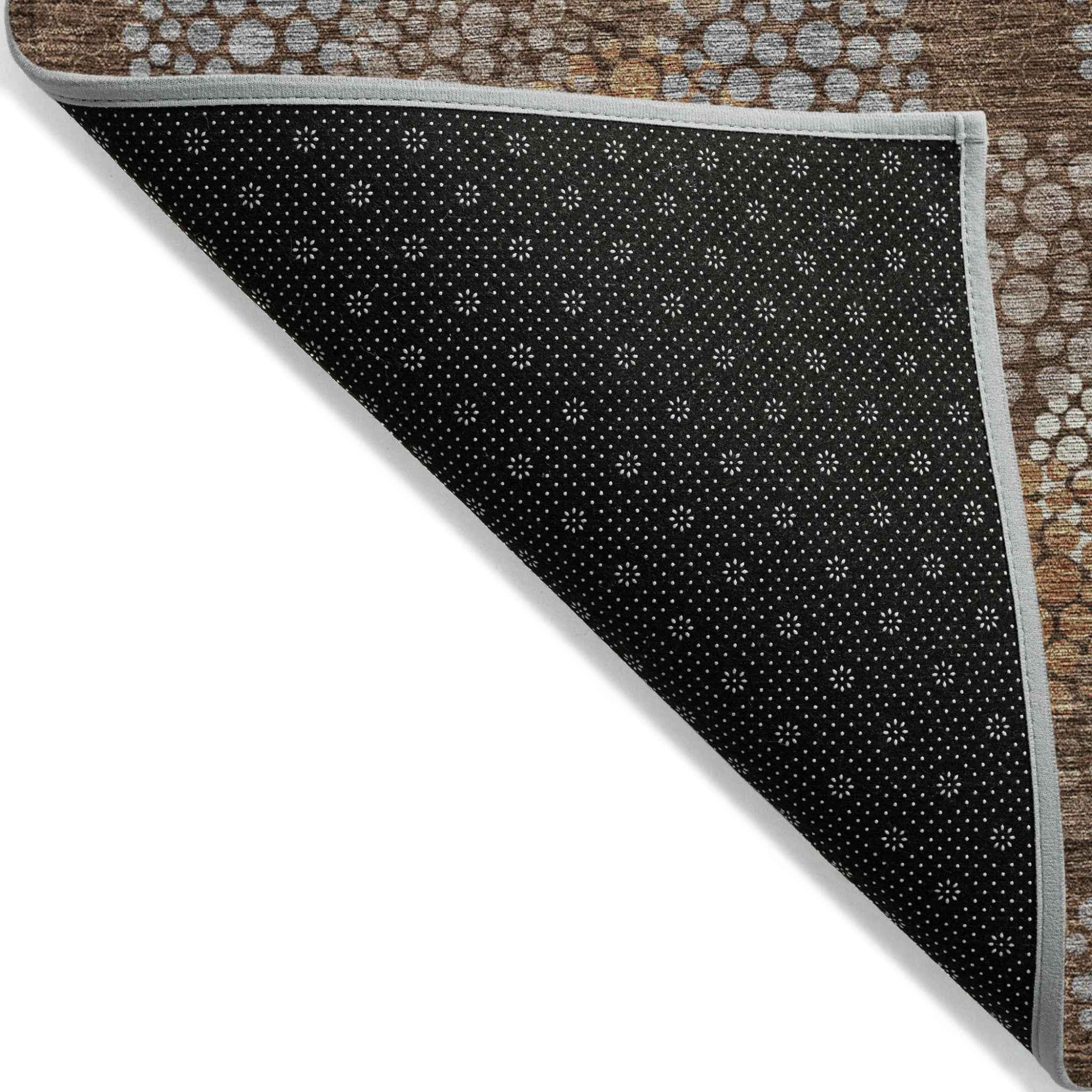 9' X 12' Brown Gray And Ivory Polka Dot Washable Indoor Outdoor Area Rug
