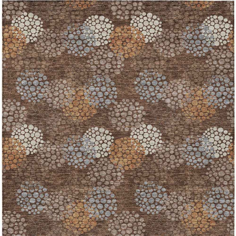 9' X 12' Brown Gray And Ivory Polka Dot Washable Indoor Outdoor Area Rug