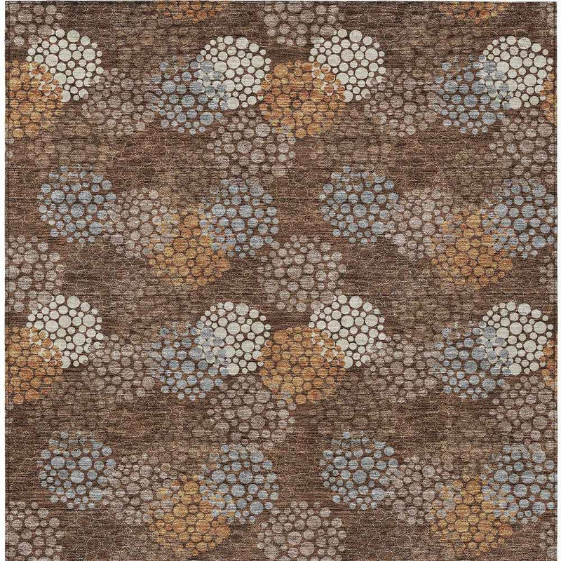 9' X 12' Brown Gray And Ivory Polka Dot Washable Indoor Outdoor Area Rug