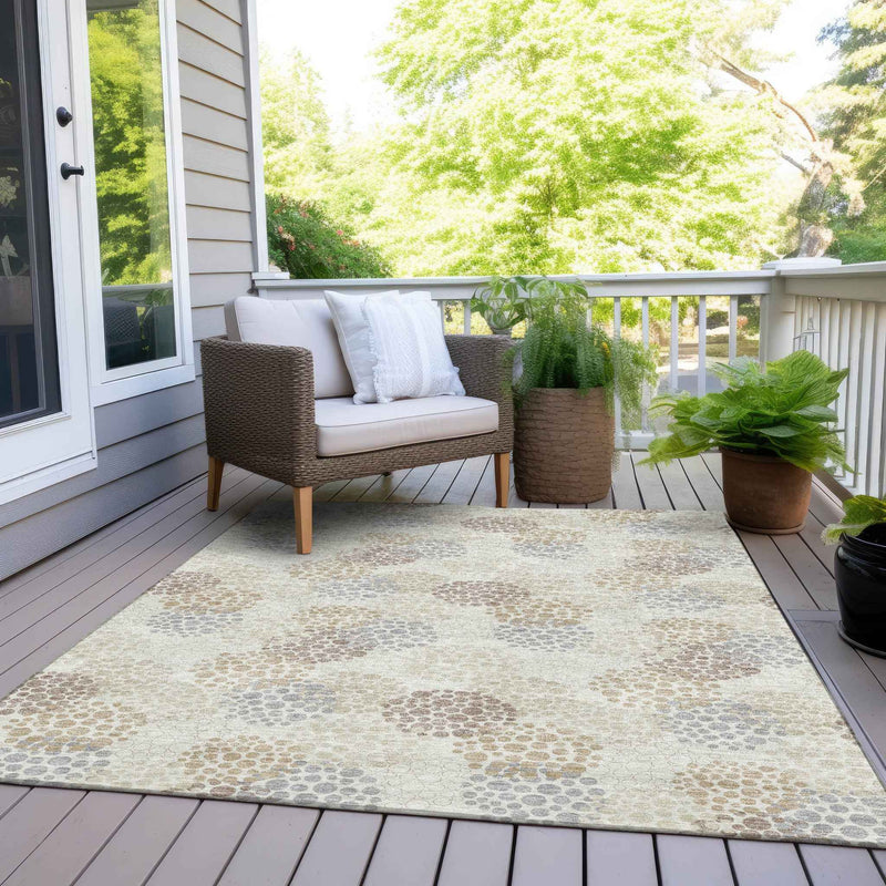 5' X 8' Ivory Brown And Gray Polka Dot Washable Indoor Outdoor Area Rug