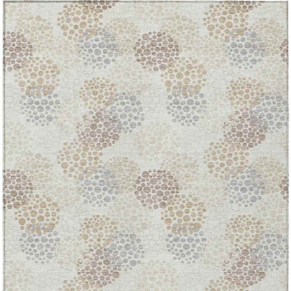 5' X 8' Ivory Brown And Gray Polka Dot Washable Indoor Outdoor Area Rug