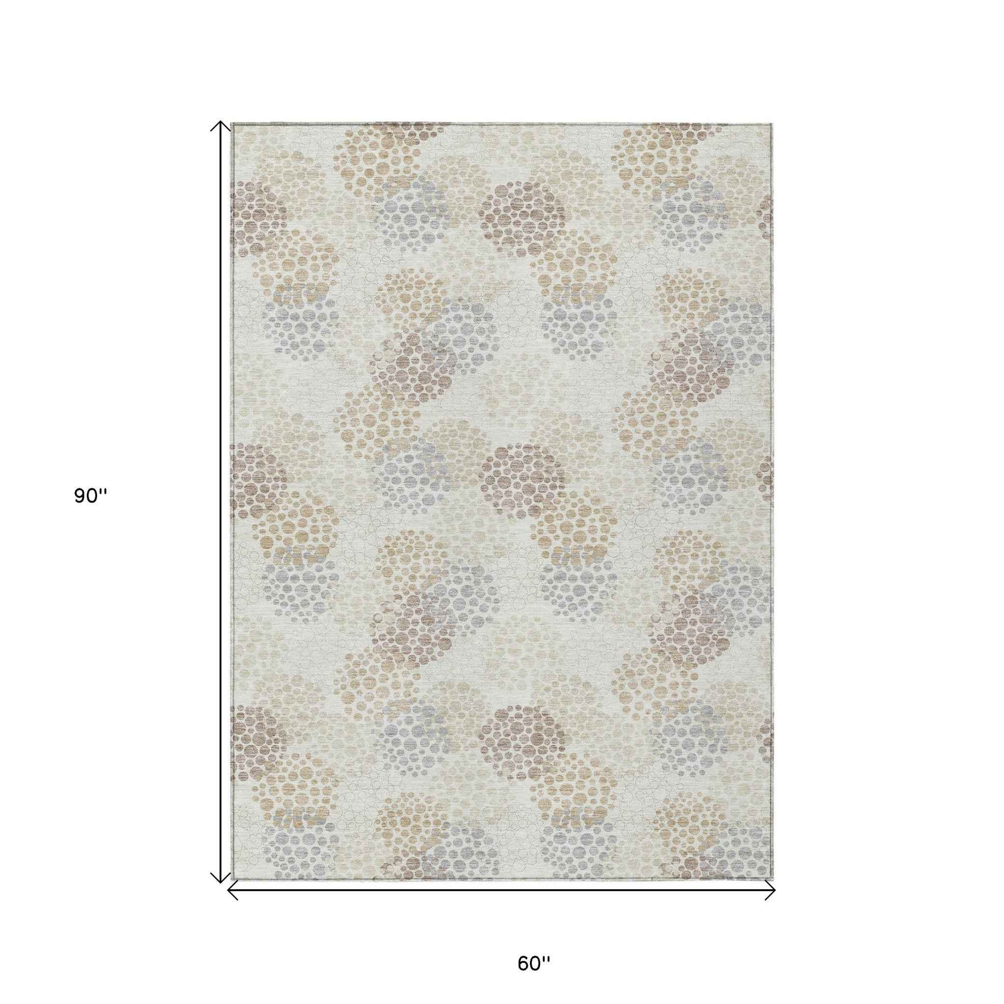5' X 8' Ivory Brown And Gray Polka Dot Washable Indoor Outdoor Area Rug