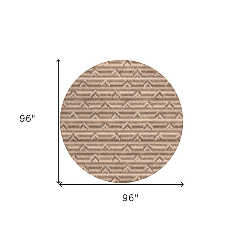 8' Brown And Beige Round Geometric Washable Indoor Outdoor Area Rug