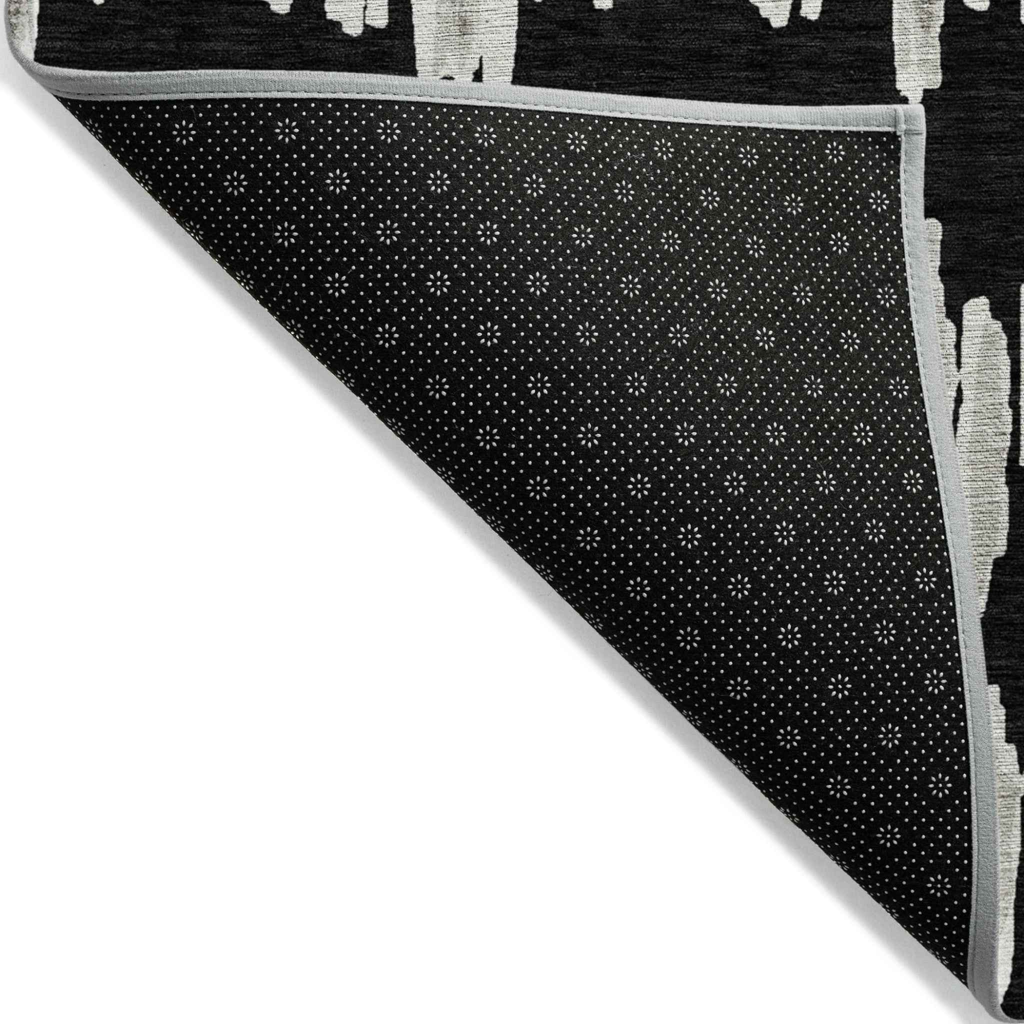 9' X 12' Black Ivory And Gray Striped Washable Indoor Outdoor Area Rug