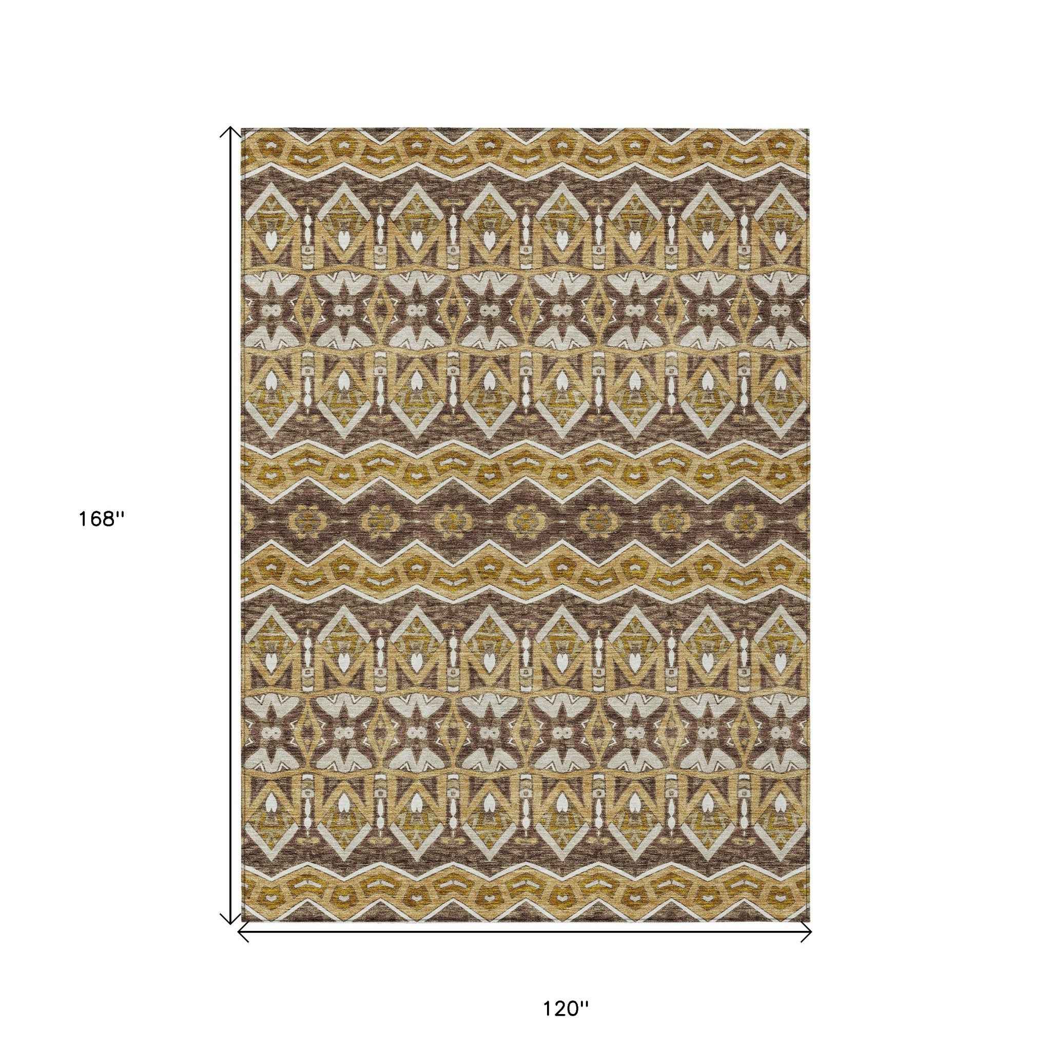 10' X 14' Gold Brown And Beige Moroccan Washable Indoor Outdoor Area Rug