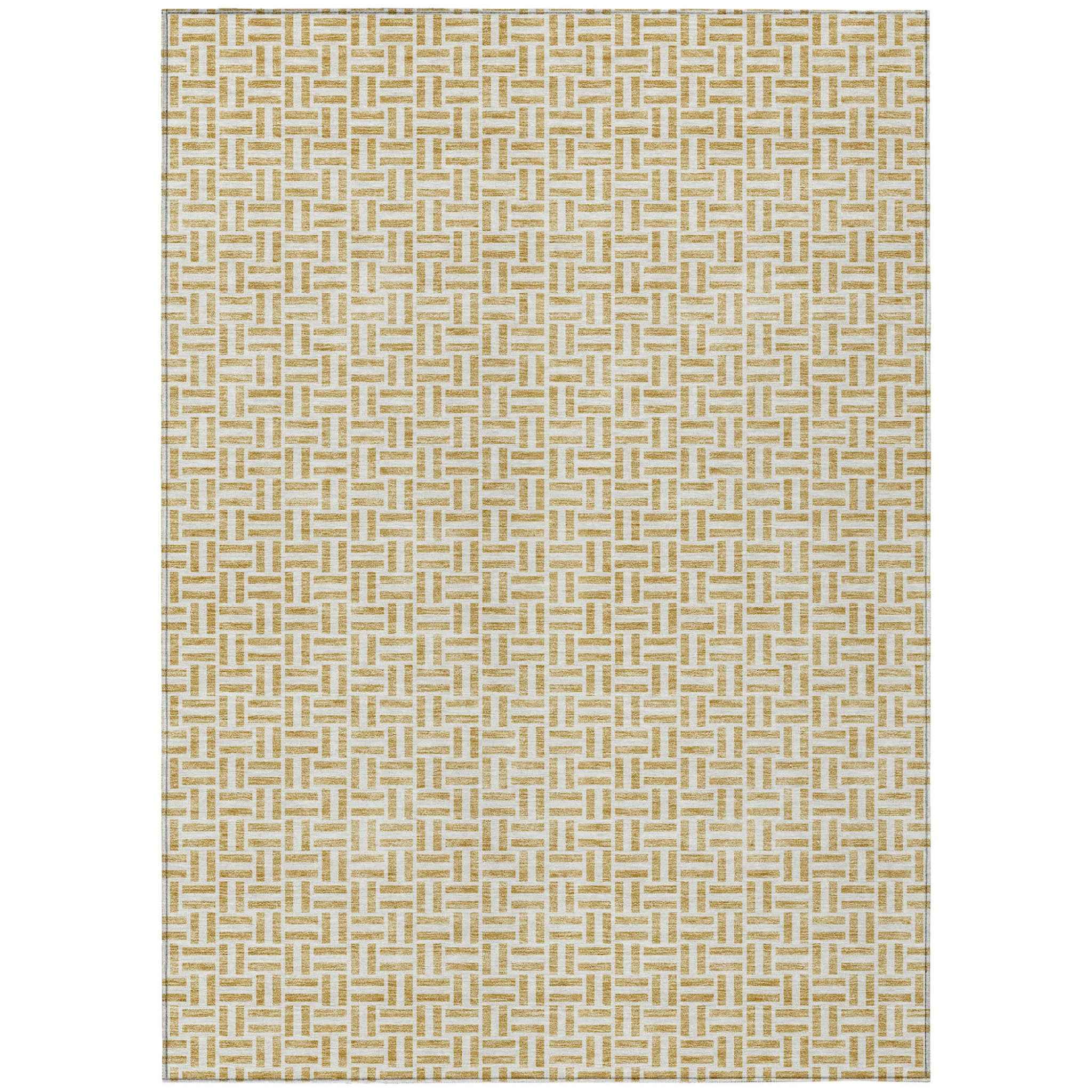 9' X 12' Gold And Ivory Geometric Washable Indoor Outdoor Area Rug