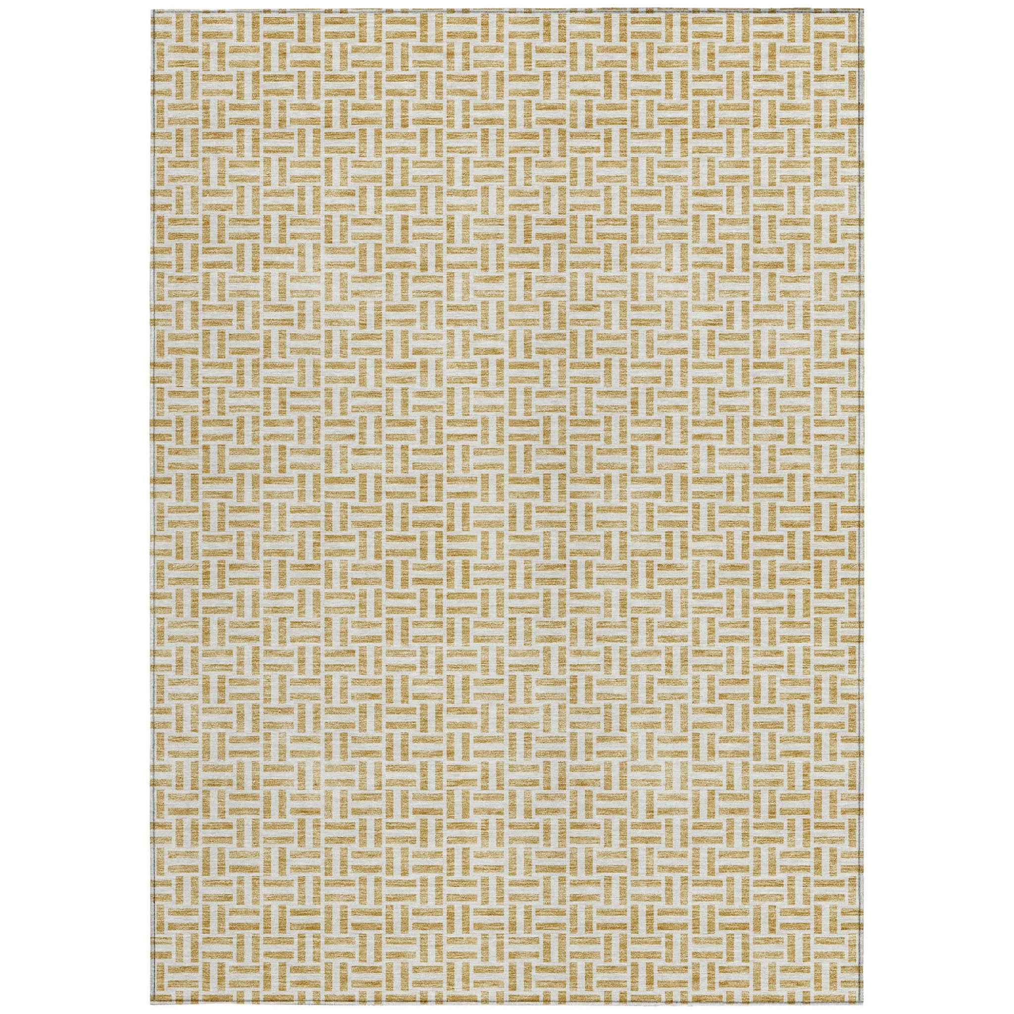 9' X 12' Gold And Ivory Geometric Washable Indoor Outdoor Area Rug