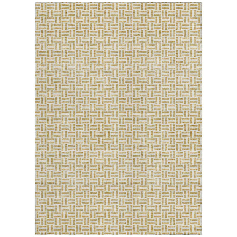 9' X 12' Gold And Ivory Geometric Washable Indoor Outdoor Area Rug